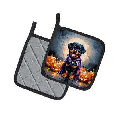 Rottweiler Puppy Halloween Pair of Pot Holders