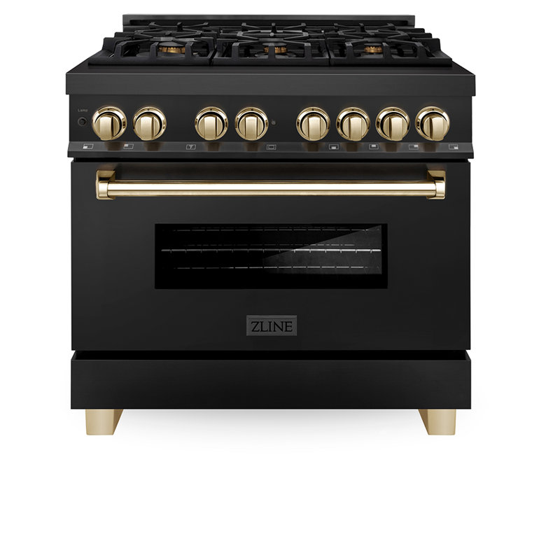 ZLINE Autograph 36" Legacy Dual Fuel Range, Gold Black Stainless Steel