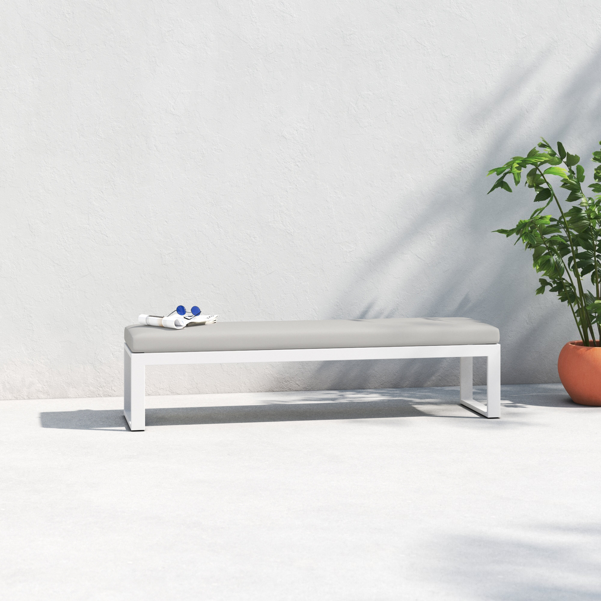 Camela 72.01'' Powder Coated Aluminium Outdoor Bench, Cast Silver Sunbrella®