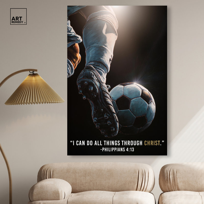 «Art Remedy Through Christ Soccer Ball», reproduction d'art sur toile, reproduction sur toile, 36 x 54, 54"H x 36"W