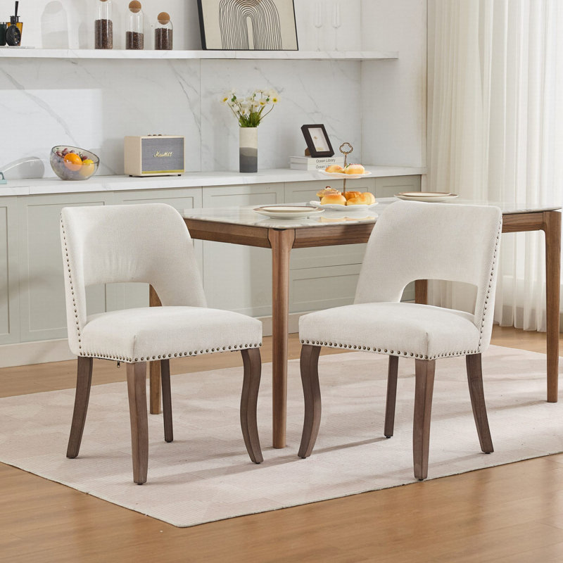 Ensemble de 2 chaises de salle à manger en bois et tissu, rembourrées en tissu moderne, de style campagnard, bleu, Beige