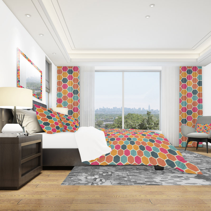 Retro Geometric Pattern - Vintage Geometric Duvet Cover Set - Microfiber Polyester, Full/Queen Duvet Cover + 2 Shams