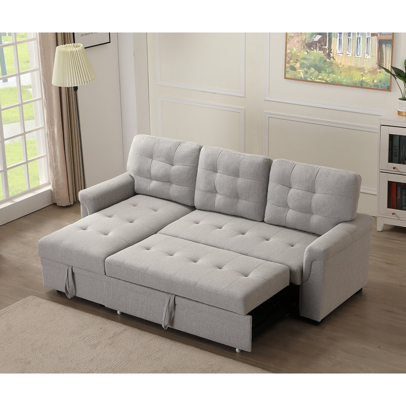 Rosina 86" Linen Upholstered Sectional Sleeper Sofa, Light Gray Linen