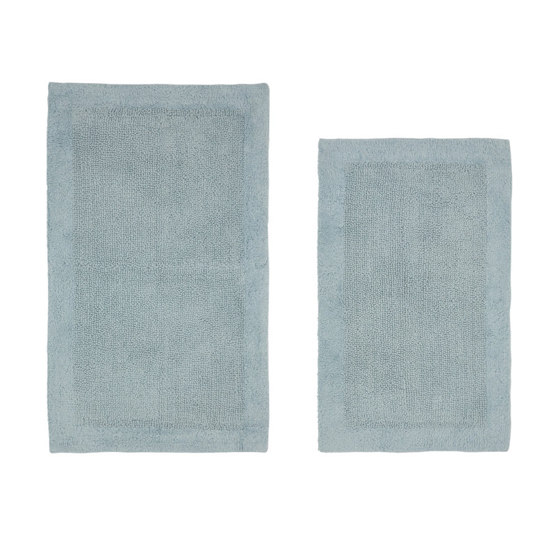 Ensemble de tapis pour salle de bain 2 pièces touffeté et réversible 100% coton Moriceau 2370 GSM - ultra doux, très absorbant, lavable à la machine, certifié OEKO-TEX, idéal pour la douche, la baignoire et le meuble-lavabo, bleu