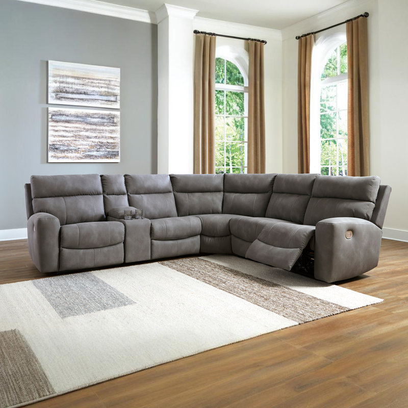 Matsuda 6-Piece Power Reclining Sectional, Similicuir gris