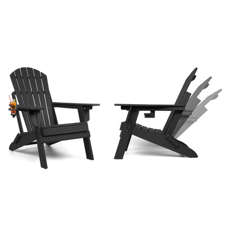 Plastic Folding Adirondack Chair with Adjustable Backrest, Black