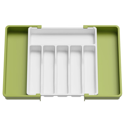 Silverware Drawer Organizer, Expandable Utensil Tray For Kitchen, Bpa Free Flatware And Cutlery Holder, Adjustable Plastic Storage For Spoons Forks Knives, Large, Green&white