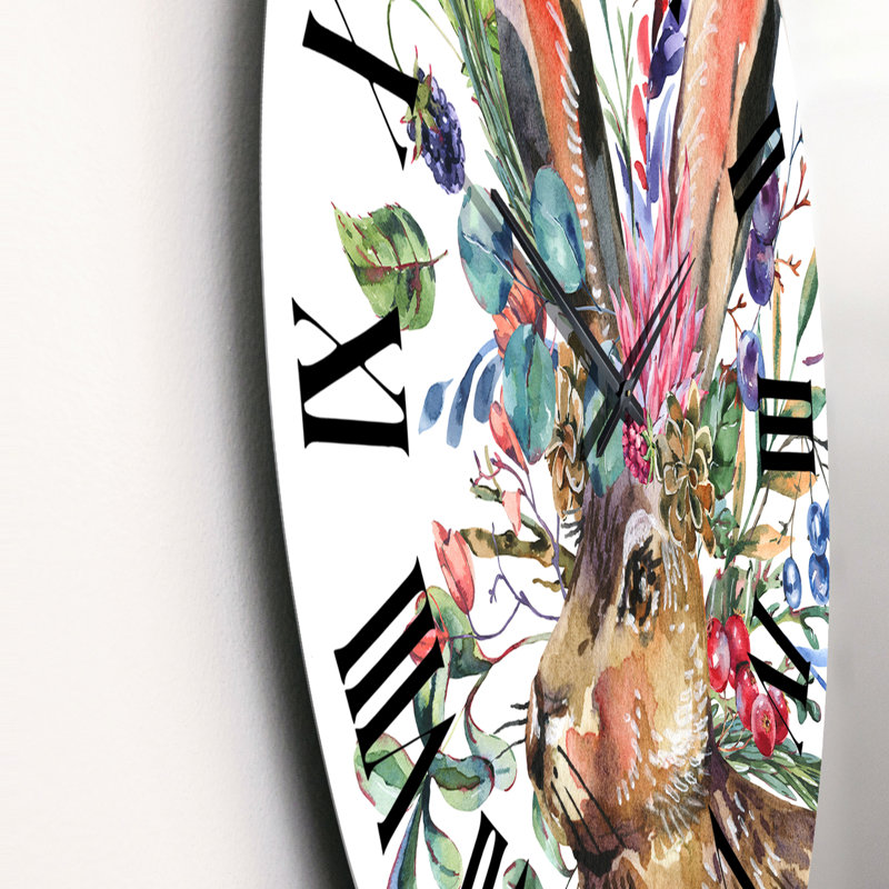 Hare With Flowers - Traditional Wall Clock, Medium