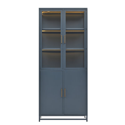 Vitrine de 76,75 po de hauteur avec portes en verre doubles et lumières DEL Armoire vitrée en acier pour objets de collection