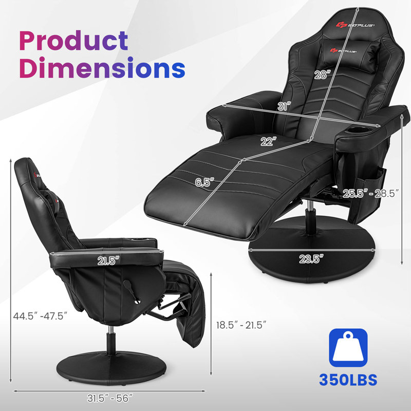 Costway Adjustable Reclining Faux Leather PC & Racing Game Chair, Black
