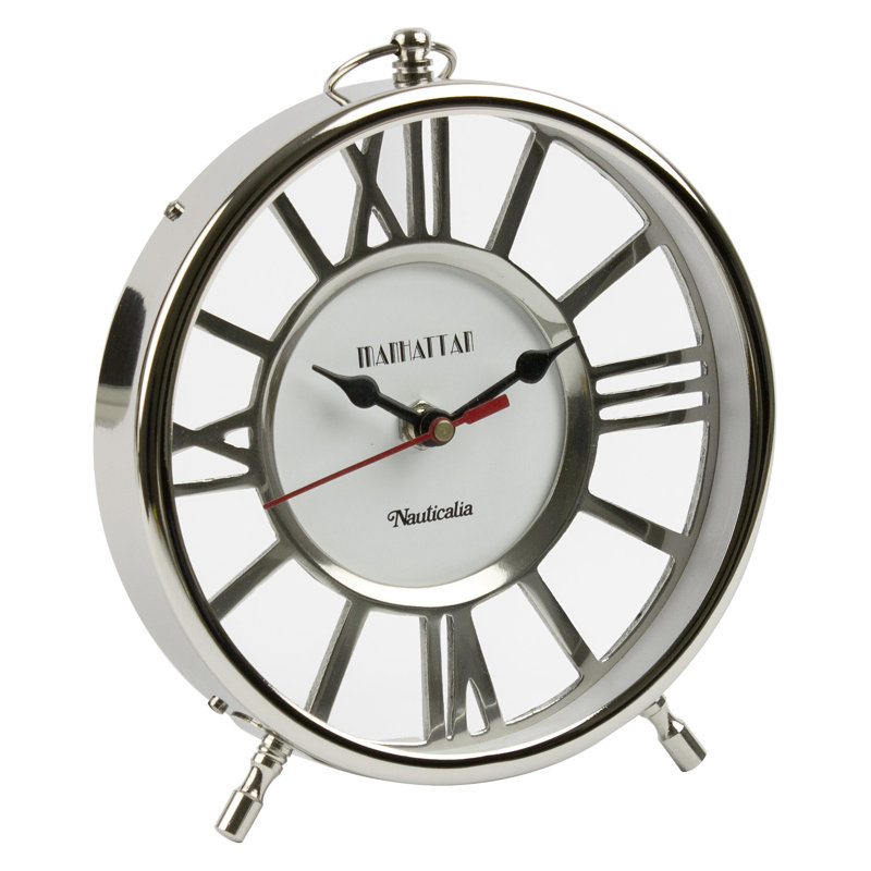 Roman Numeral Metal Quartz Movement / Crystal Tabletop Clock in Silver