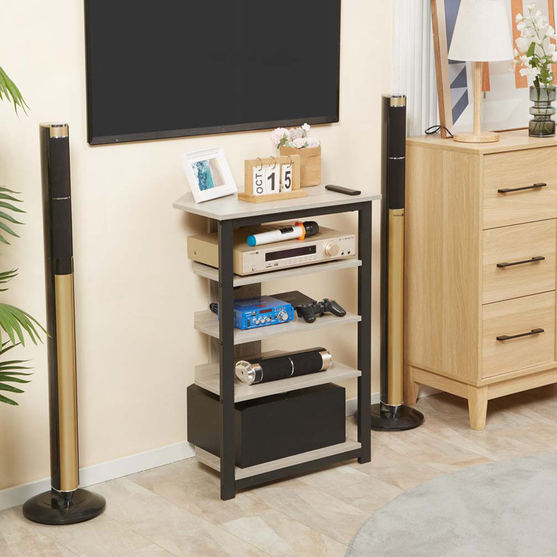 Meuble télé HOMcom, meuble audio-vidéo, tour audio d'angle avec tablettes de rangement et structure en acier, rangement dans le salon, gris