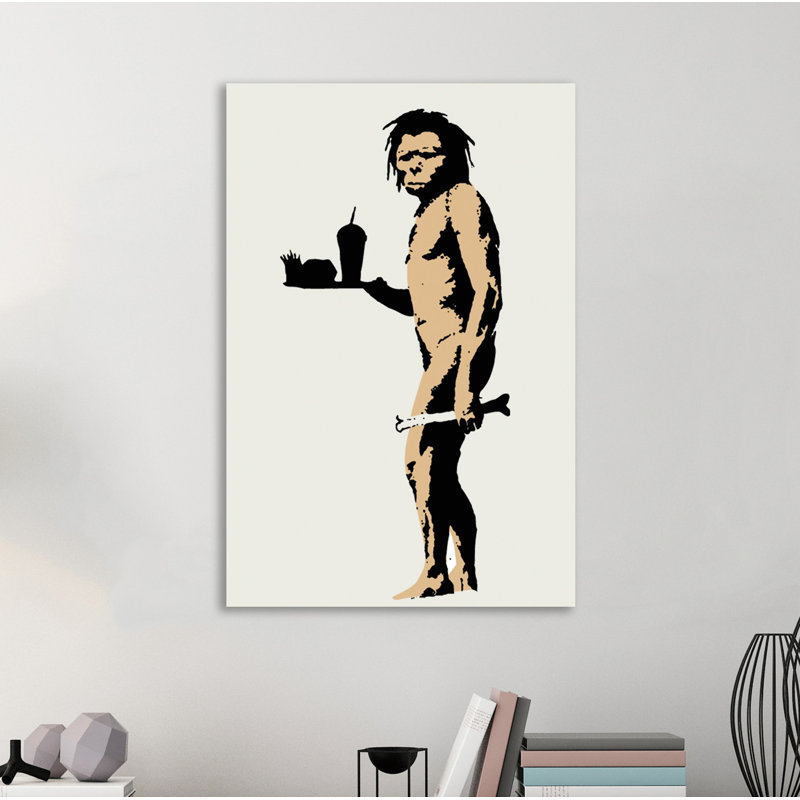 Caveman With Fast Food by Banksy - Wrapped Canvas Print, 46cm H x 30cm W x 4cm D