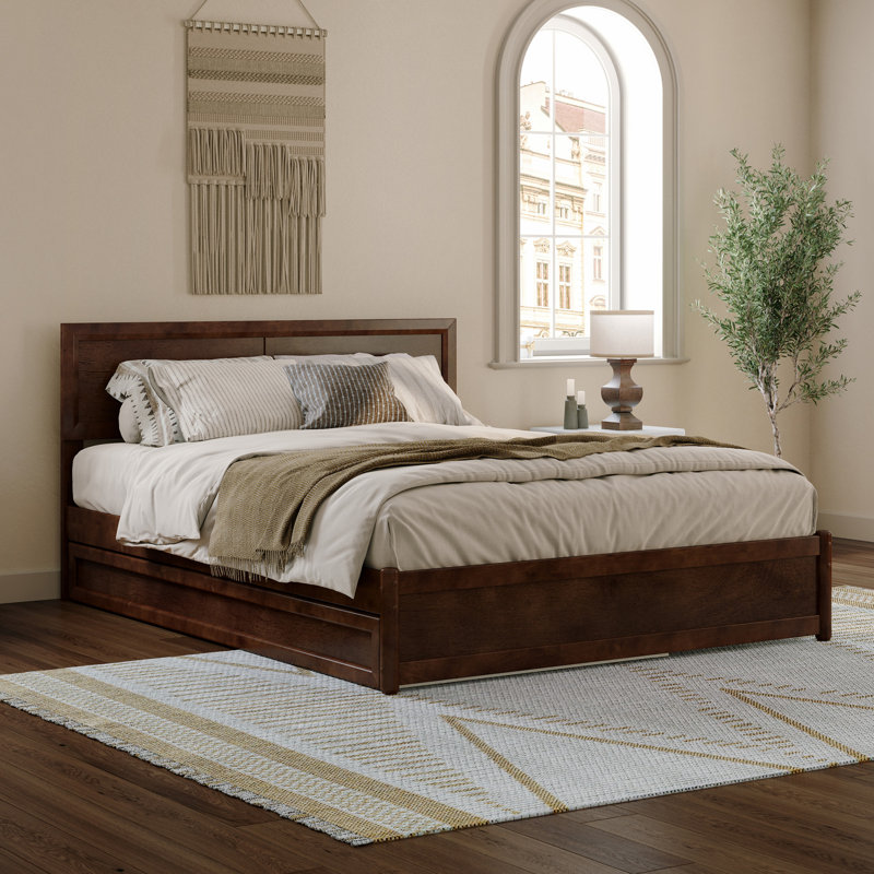 Astley Wood Platform Bed with Panel Footboard and Trundle, Queen, Walnut