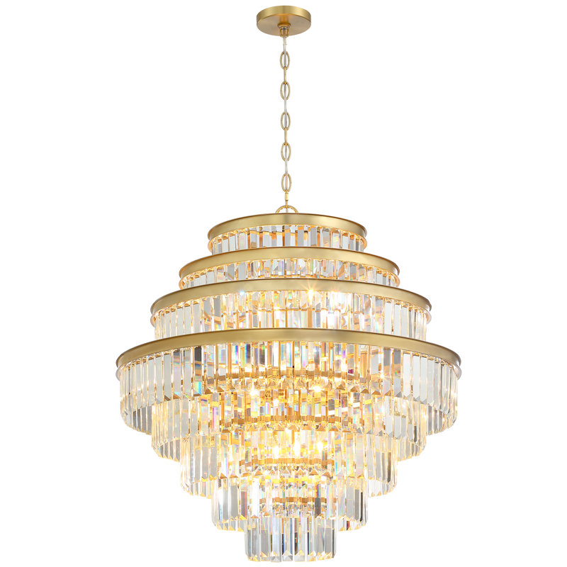 Lustre en cristal à niveaux 12 lumières dorées 28 po Natesha