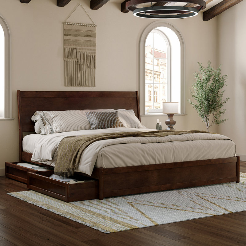 Avdesh Solid Wood Sleigh Storage Bed, King, Walnut