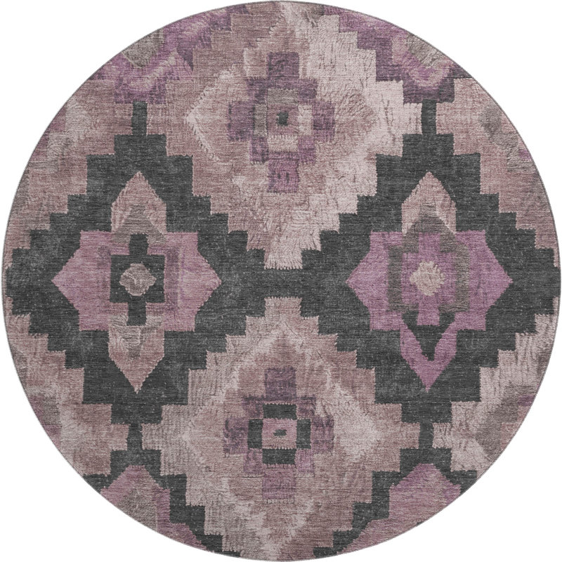 Premium Machine Washable Farolt AMF1894 Aztec Rug, Round 8'