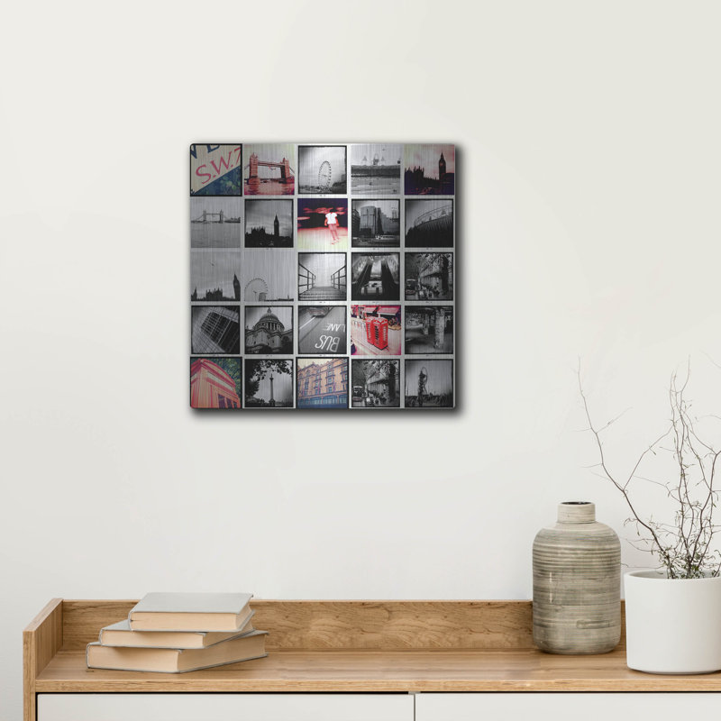 «Large Grid Of London Scenes» par Tom Quartermaine, H 12 po x l 12 po