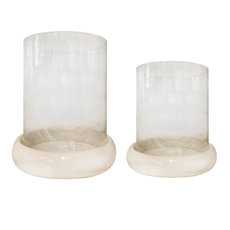 Isadora Glass/Marble Tabletop Hurricane, 11" H x 9" W x 9" D