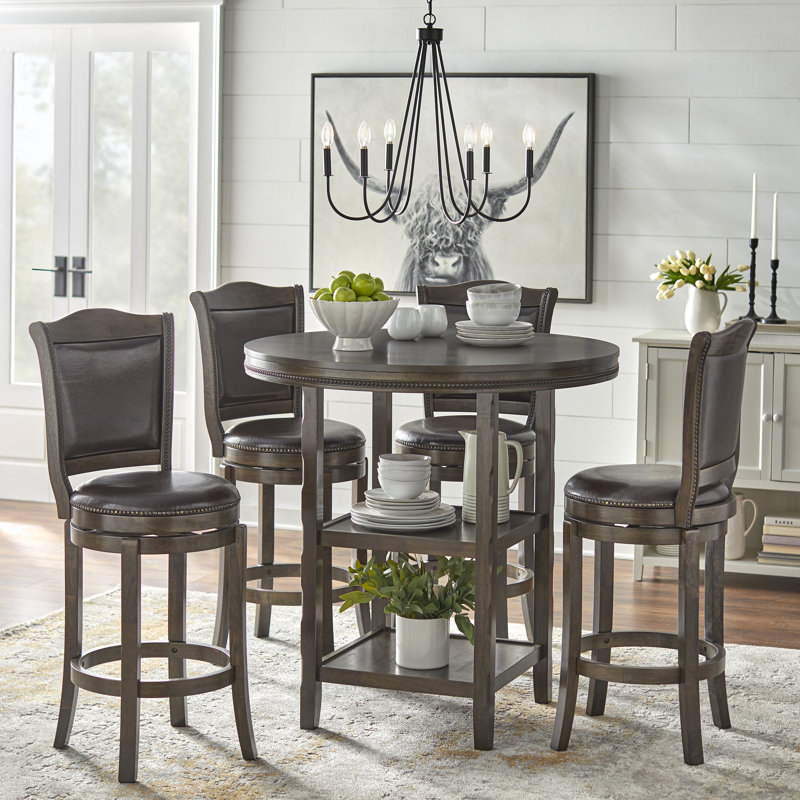 Strang 42.5" H 4-Person Dining Set, 5 Pieces: Table, 4 Chairs