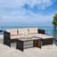 Ensemble de meubles de patio 3 pièces Outsunny, ensemble de canapé d'extérieur en rotin avec méridienne et causeuse, coussins moelleux, table en verre trempé, canapé modulaire en L-475082073-475082079