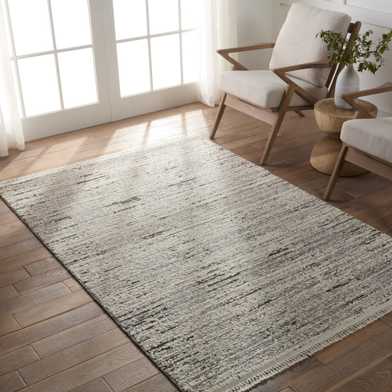 Tapis rayé gris / crème, Rectangle 10 pi x 14 pi