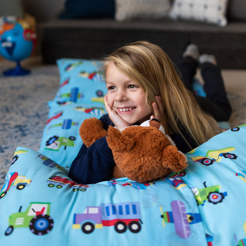 Trains, Planes & Trucks Blue Cotton Polyester Kids Floor Pillow Lounger