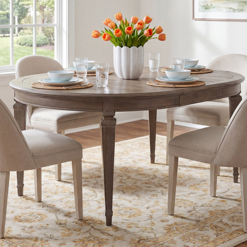 Dione Extendable Pine Round Solid Wood Base Dining Table