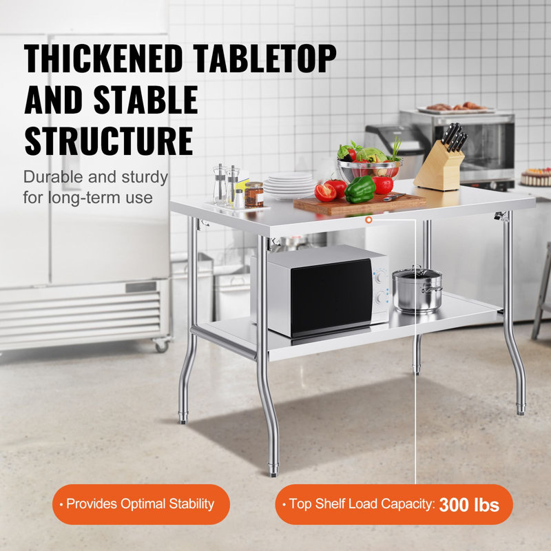 SUS201 Stainless Steel Folding Prep Table 48 x 30 Inch 1 Piece Silver Space-Saving