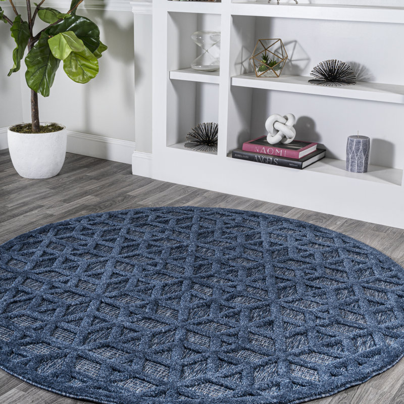 Tapis intérieur / extérieur bleu marine Arionna, Rond 5 pi 3 po