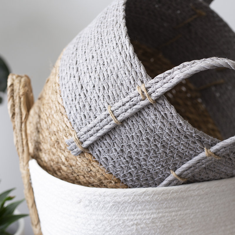 Ensemble de paniers 3 pièces en osier, Beige / gris