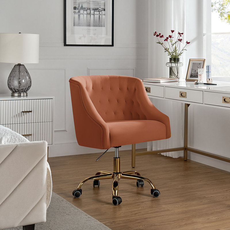 Chaise de travail en velours Doreen, Corail