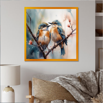 Blue Birds Sitting On Tree Branch III - Bird Floral Wall Art