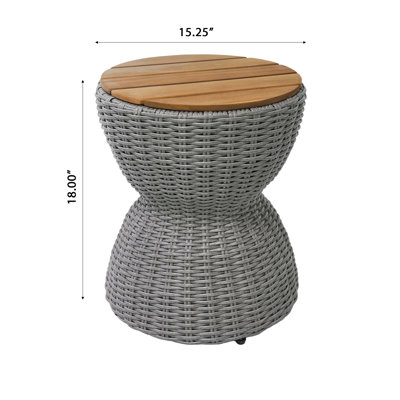 Table d'appoint d'extérieur en bois d'acacia, 38,7 cm (15,25 po), couleur gris sablier naturel. Résistante aux intempéries, idéale pour une terrasse, un jardin, une cour ou un balcon.