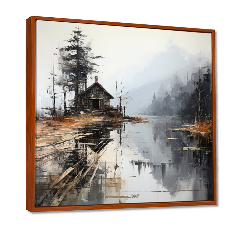 Art sur toile, «Moody Lakehouse Overcast I», H 16 po x l 16 po x P 1 po, Cadre flottant brun
