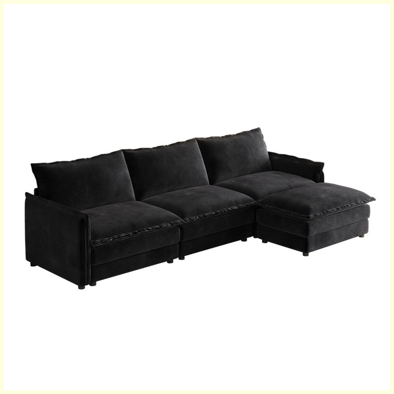 Ensemble de canapé moderne en L avec repose-pieds mobile pour le salon, Noir