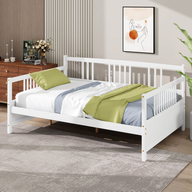 Full Size Wood Daybed Frame, Sofa Day Bed With Wooden Slats Support For Bedroom Living Guest Room, No Box Spring Needed