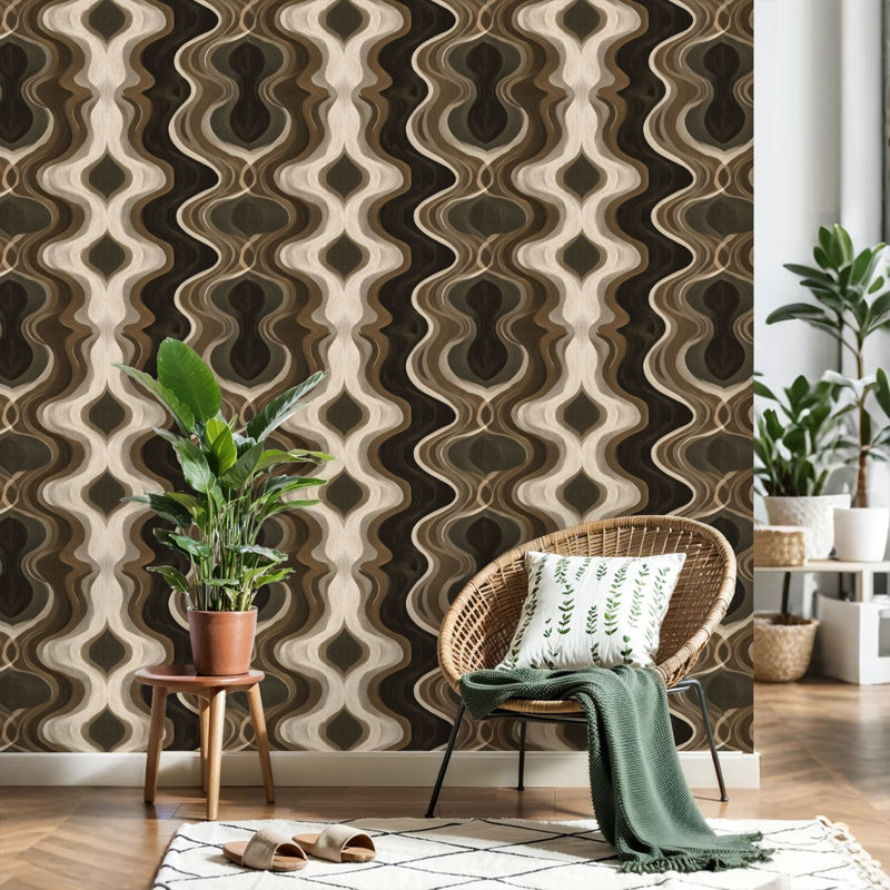 Peel and Stick Wallpaper Abstract Wavy Earthy Brown Beige Tones Contact Paper Removable Self Adhesive Wall Mural Wall Decor for Bedroom Kitchen Cabinets 17.7in x 118in