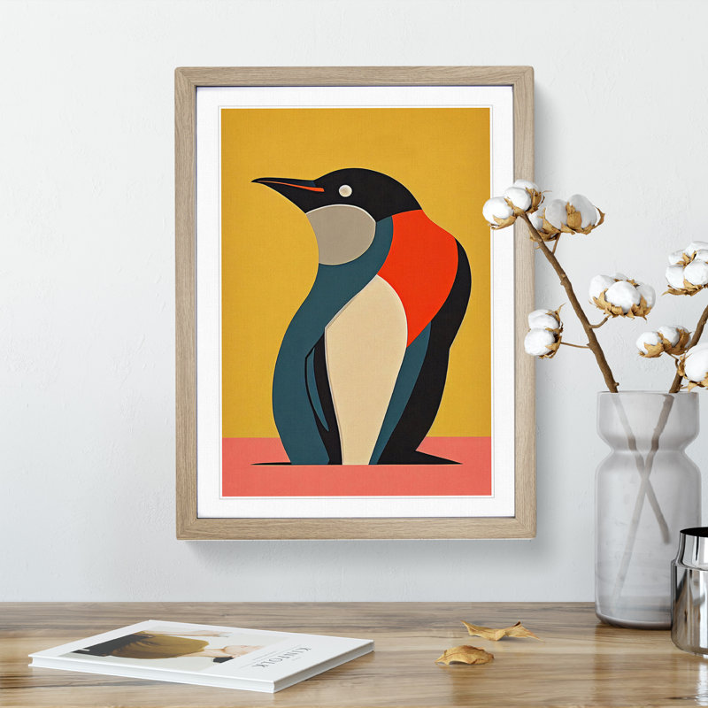 Penguin Abstract No.3 - Wall Art, 66cm H x 48cm W, Oak Framed Paper, White
