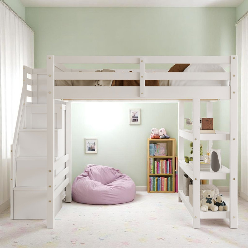 Lit mezzanine avec garde-robe intégré et tablettes, Double