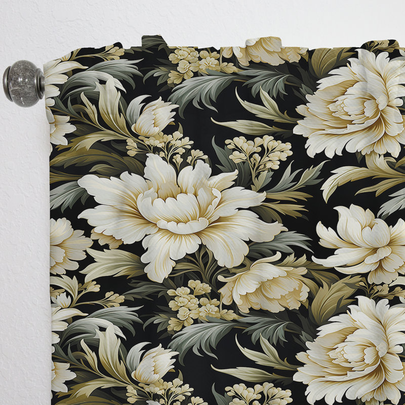 Victorian Green And White Damask Grand I - Bohemian Velvet Curtain - Room Darkening - 1 Panel, 52" W x 108" L