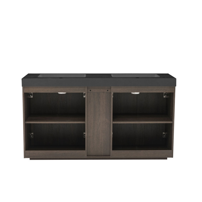 Meuble-lavabo autoportant en chêne fumé GALAN60F, Oak/Smoke, Black