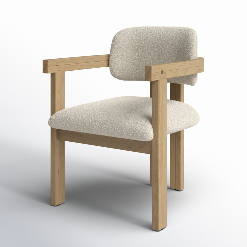 Nathaniel Polyester Blend Upholstered Dining Chair, Off-White Boucle/Natural
