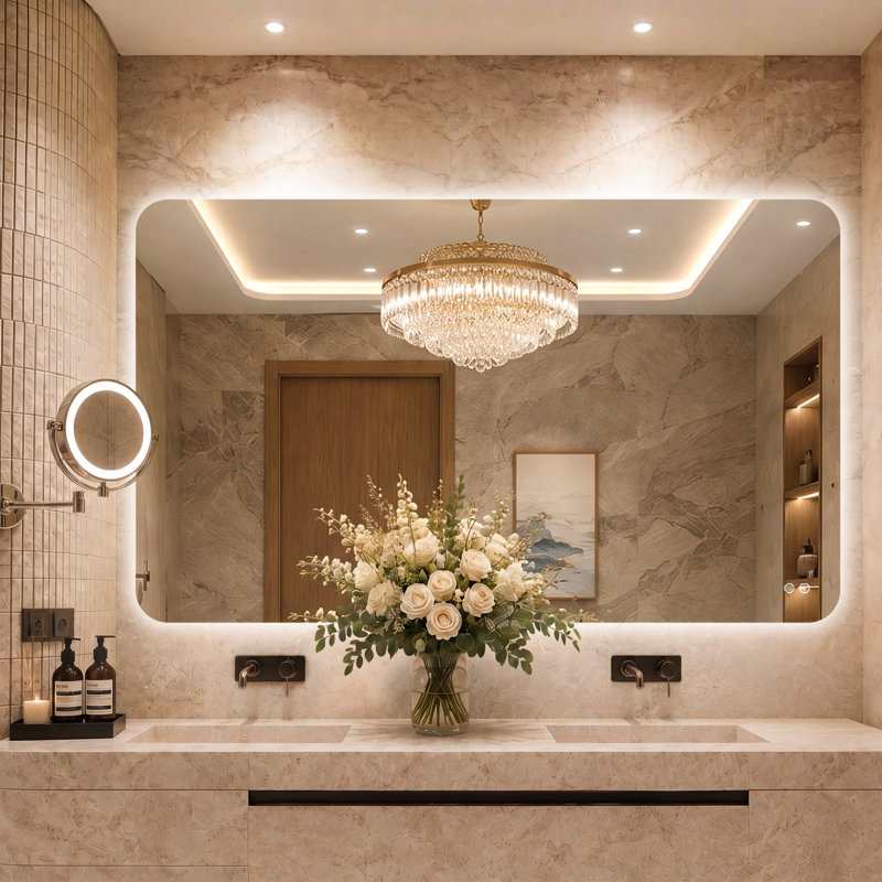 Backlit LED Bathroom Vanity Mirror, Frameless Soft Rounded Corner, Dimmable 3 Color Light, Anti-Fog, Shatterproof Tempered Glass, IP64, UL/ETL Certified