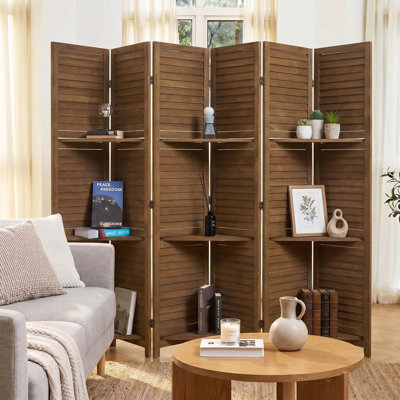 Paravent en bois 5,6 pi avec tablettes intégrées et charnières doubles - Paravent réversible
