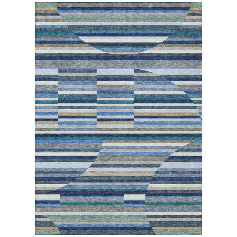 Machine Washable Indoor/Outdoor Chantille ACN2600 Stripes Rug, Navy, 2'6" x 3'10"