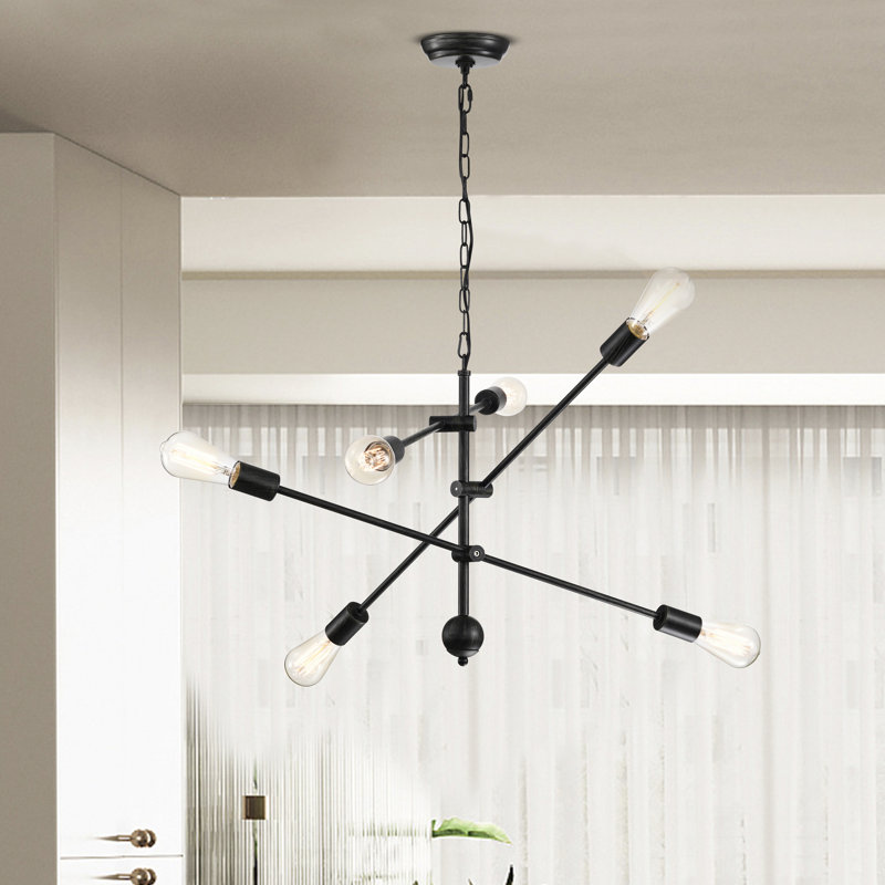 Lustre linéaire moderne Spoutnik à 6 lumières de 25,8 po