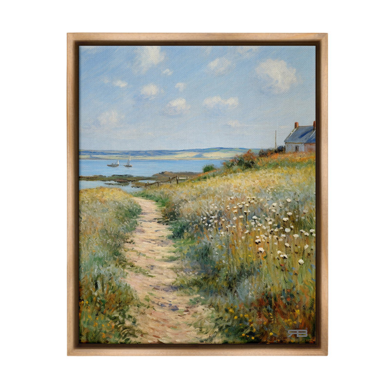 «Coastal Meadow Path», art mural encadré noir sur toile flottante par RB, Cadre flottant orme Montalcino, H 31 po x l 25 po