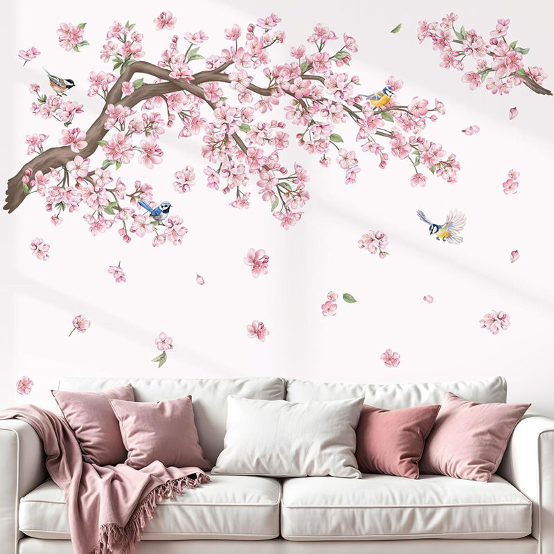 Autocollants muraux cerisier en fleurs - rose - motif floral pelez et collez