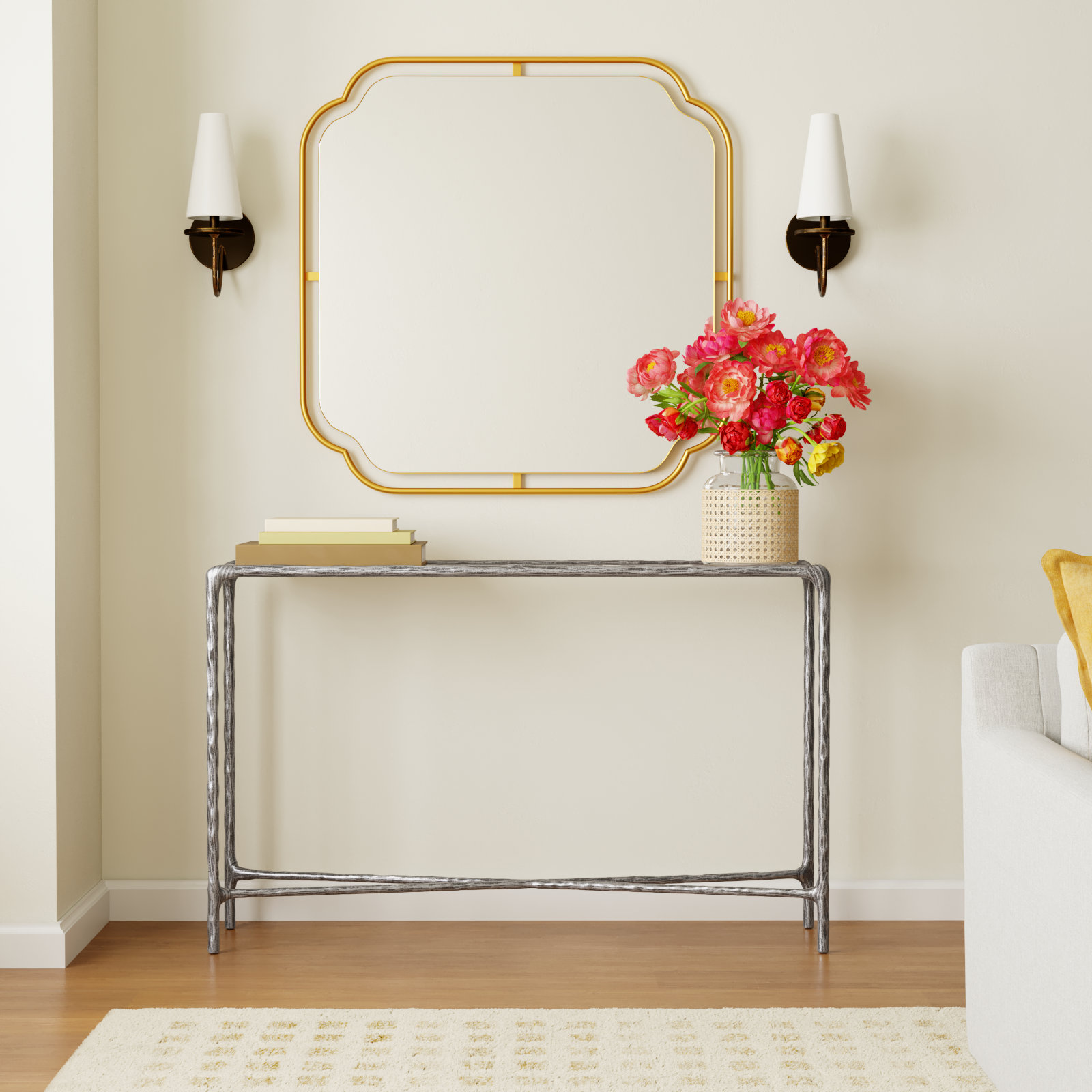 Evelynn 48'' Console Table, Silver, Clear